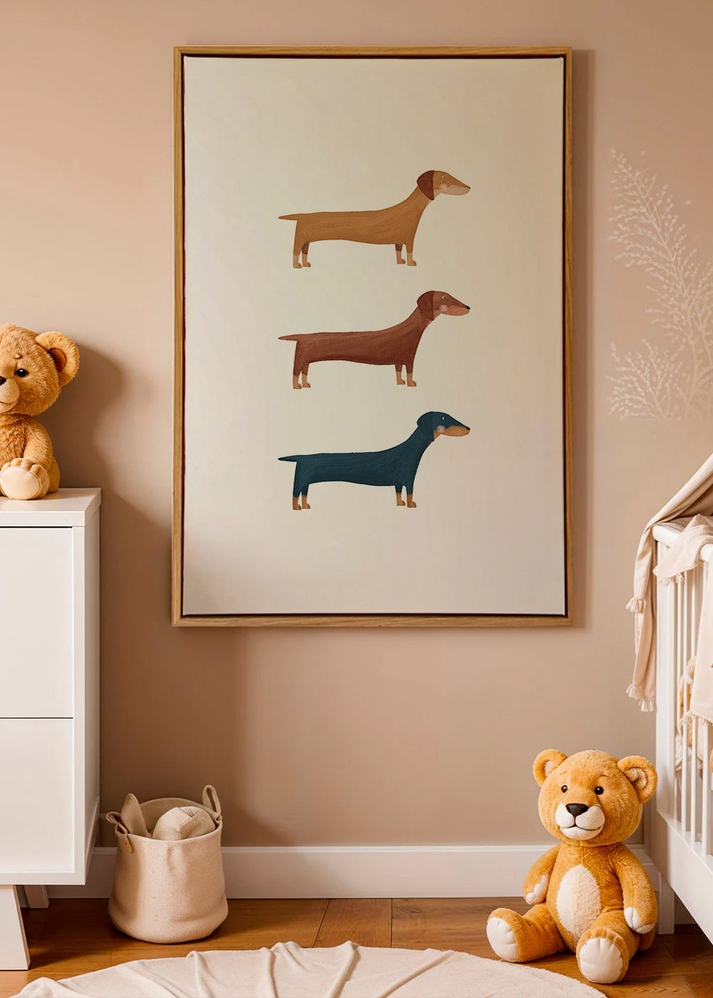 Kunst med gravhunde i minimalistisk stil