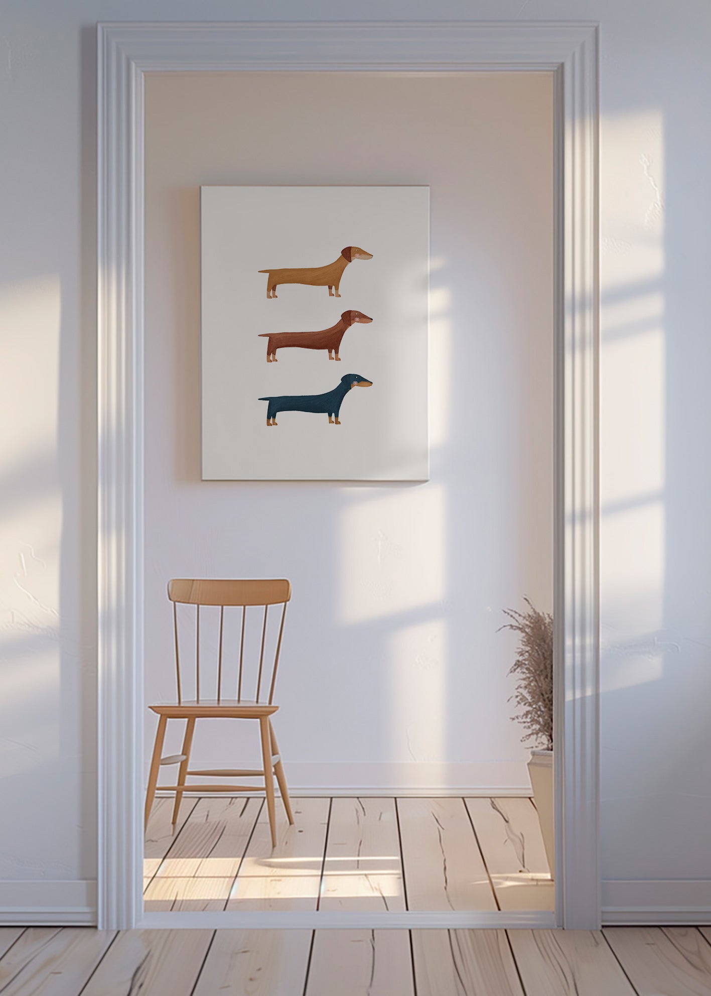 Kunst med gravhunde i minimalistisk stil