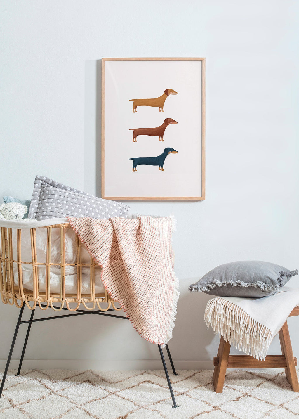 Kunst med gravhunde i minimalistisk stil