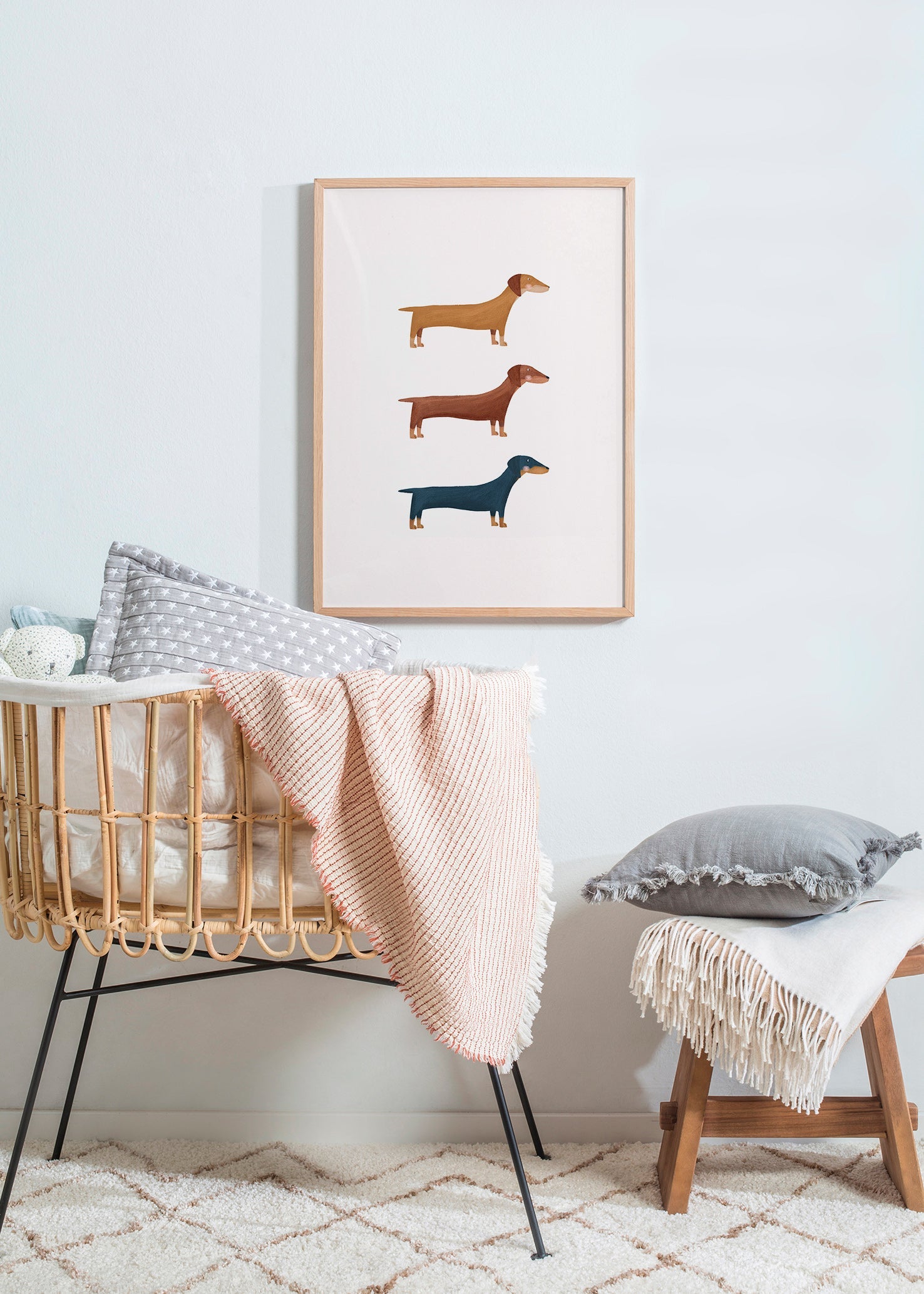 Kunst med gravhunde i minimalistisk stil