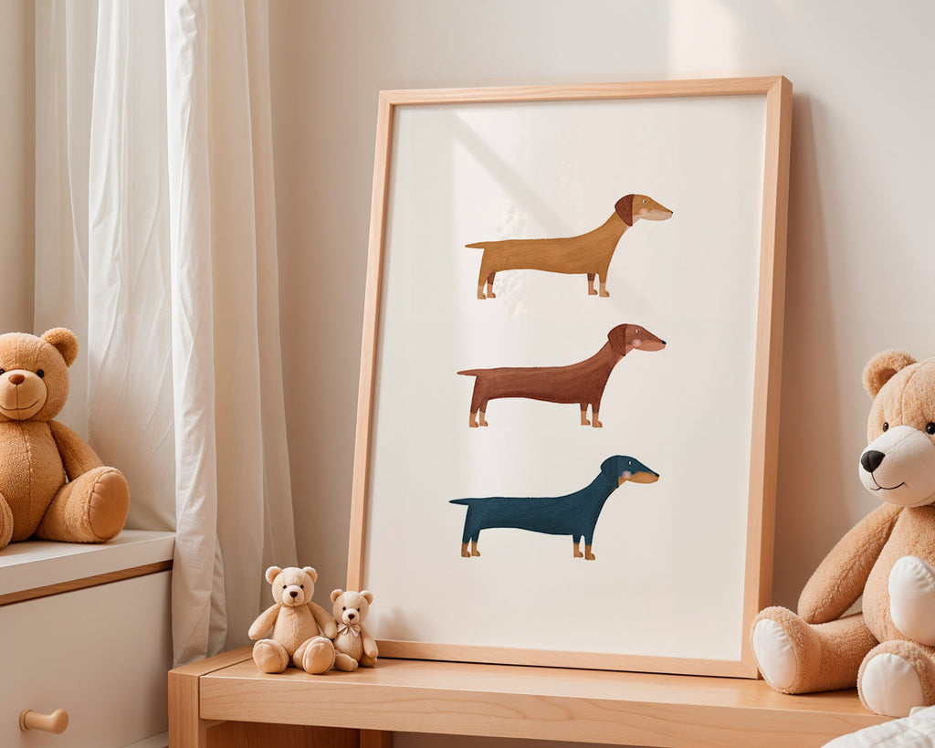 Kunst med gravhunde i minimalistisk stil
