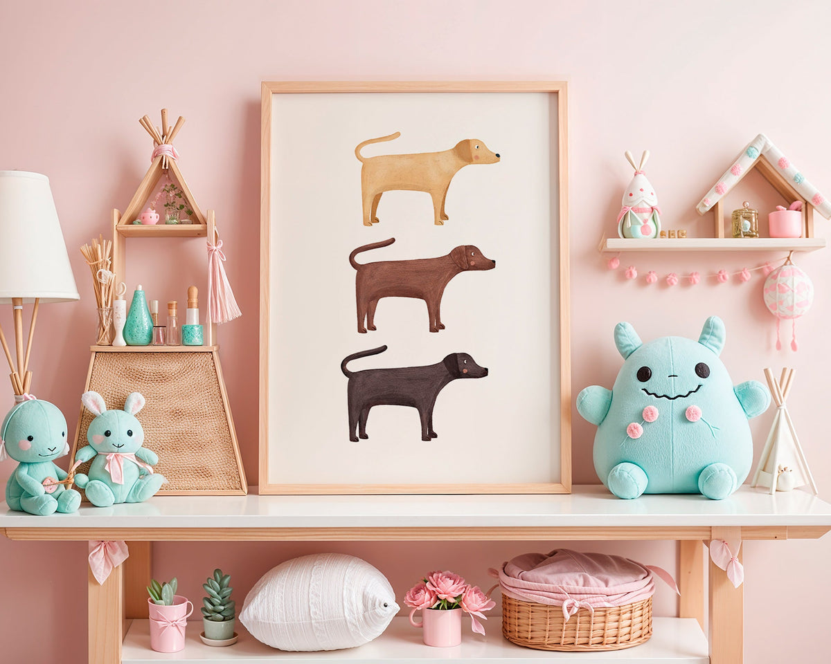 Plakat tre labradorer minimalistisk