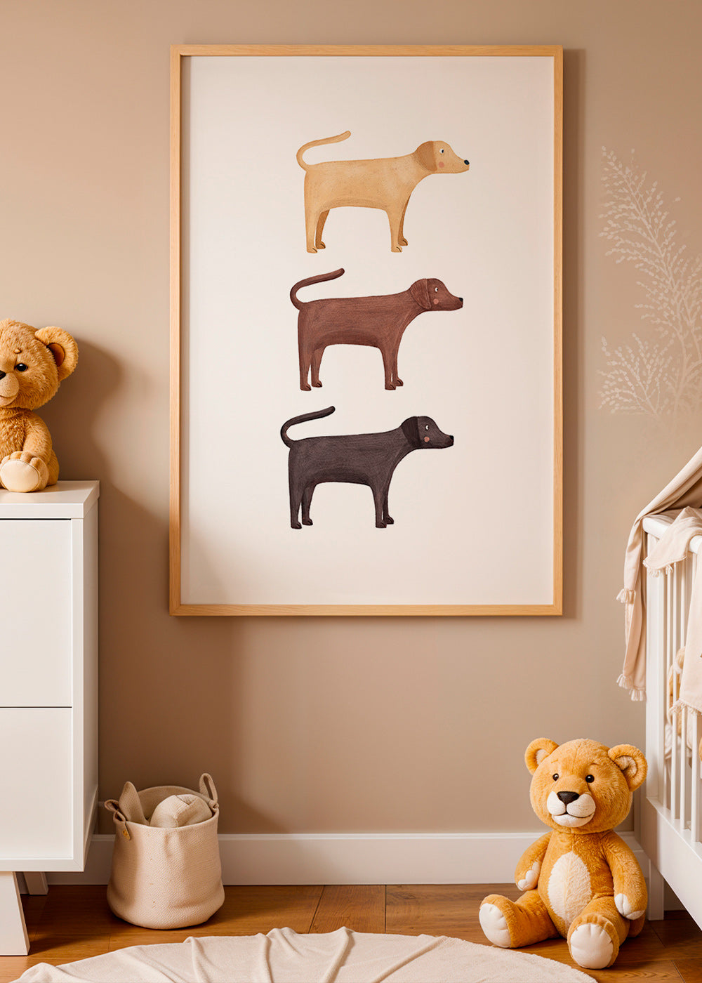 Plakat tre labradorer minimalistisk