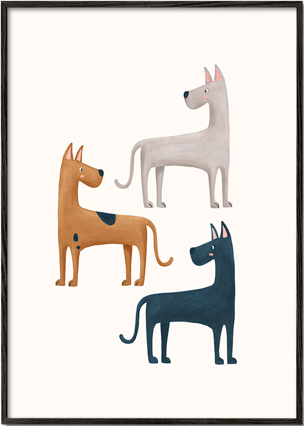Billede med tre illustrerede hunde