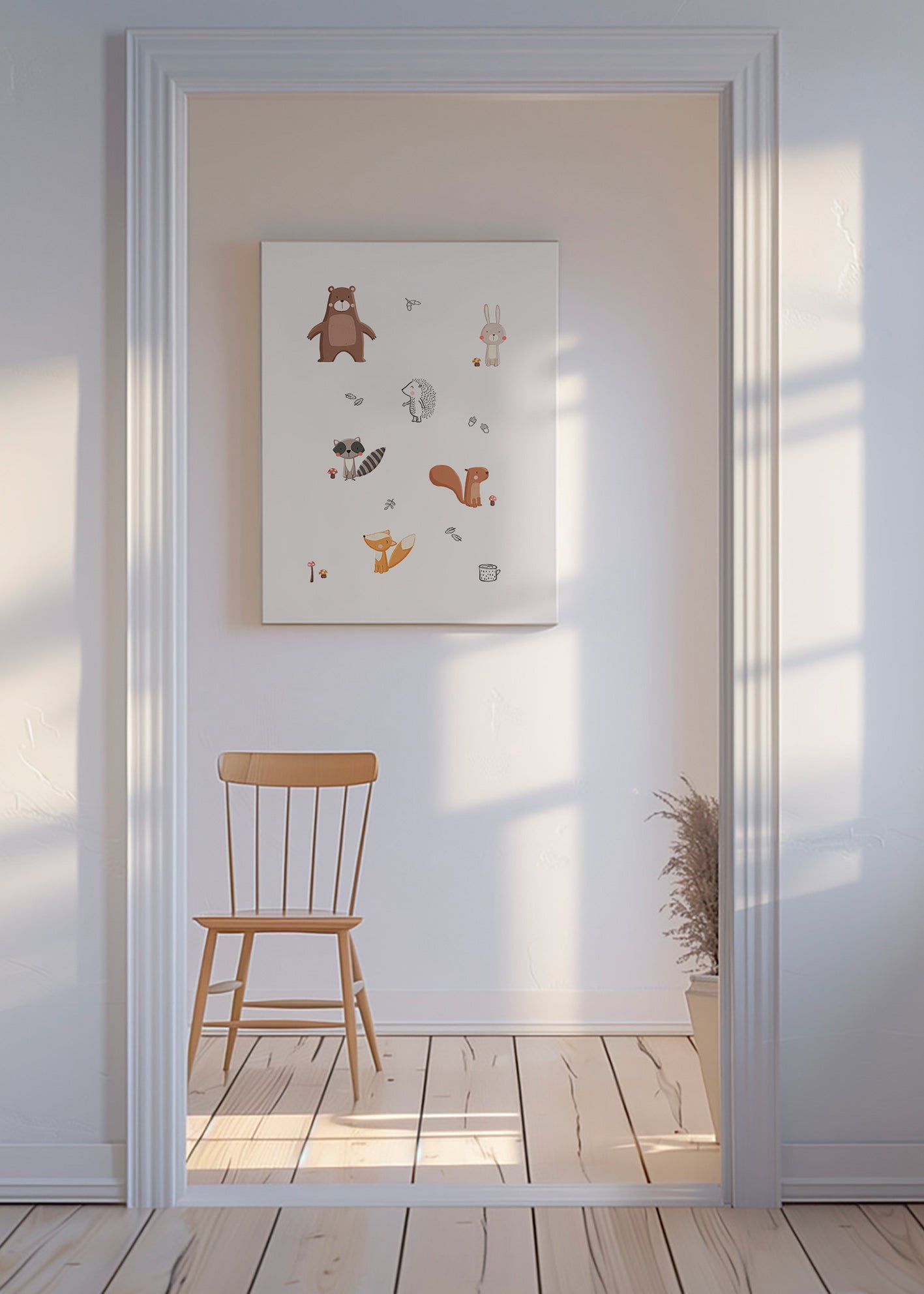 Børneplakat skovvenner i bløde pastelfarver