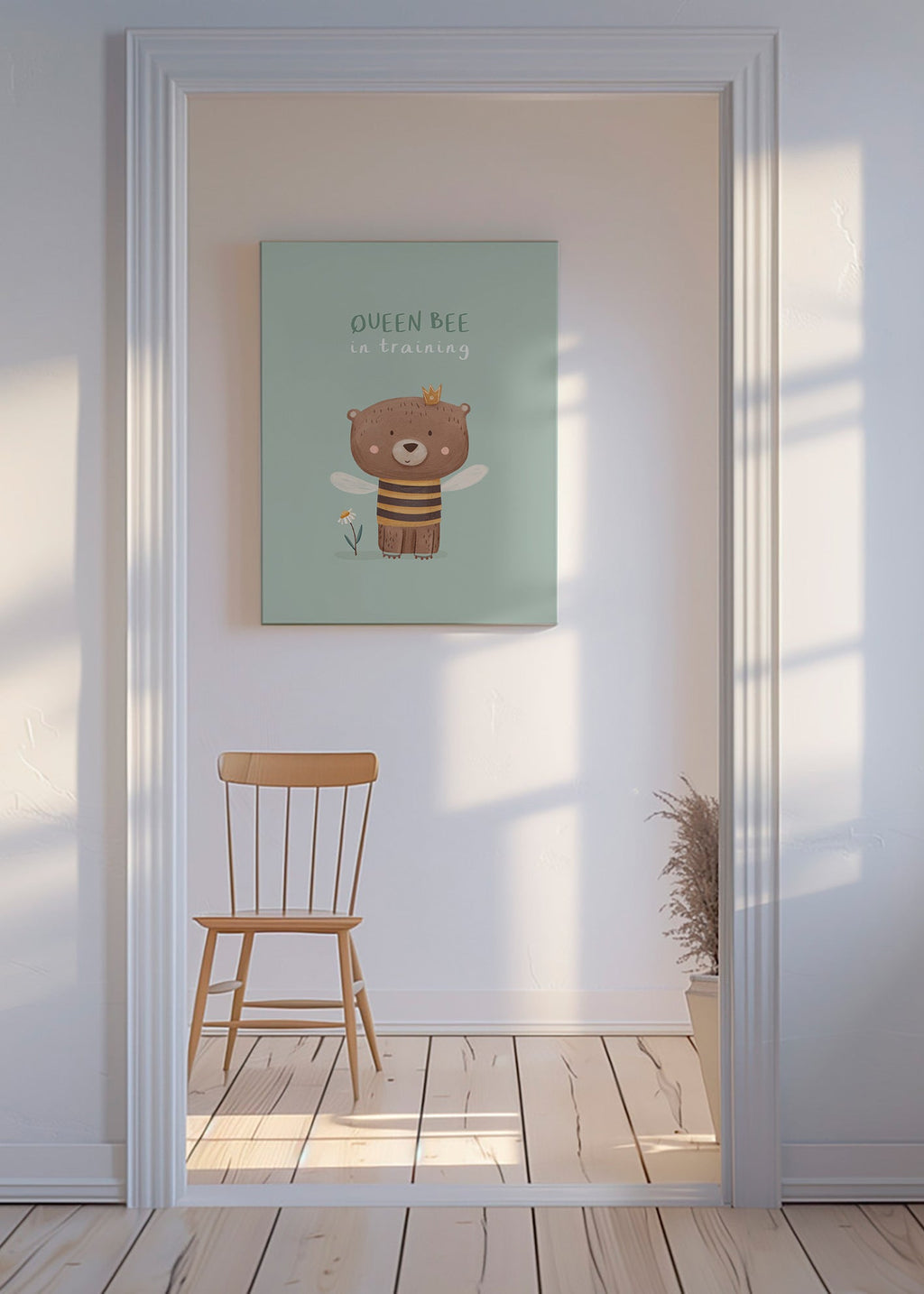 Børneplakat Bjørn 'Queen Bee' med krone