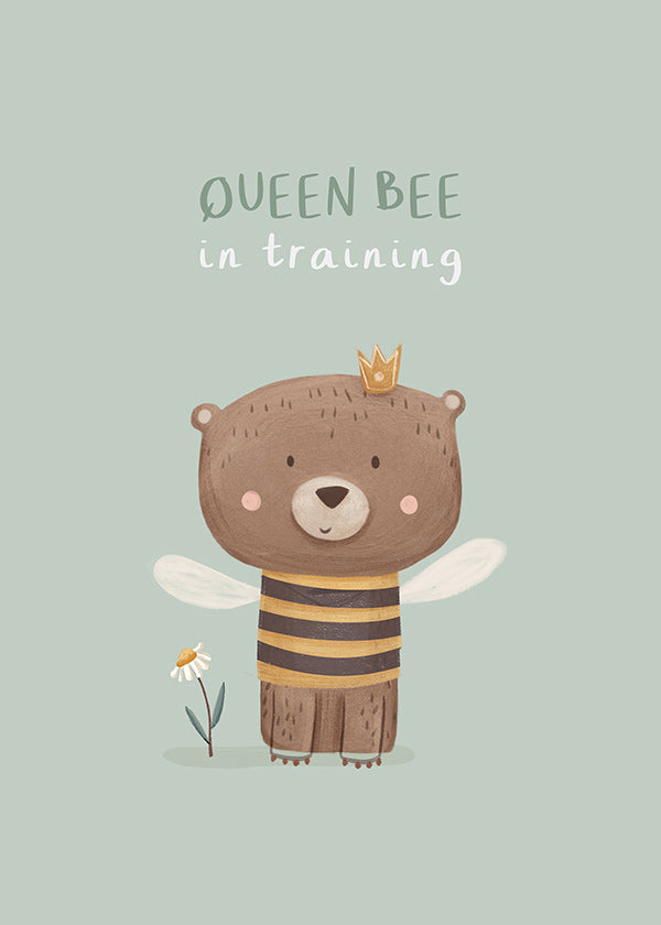 Børneplakat Bjørn 'Queen Bee' med krone