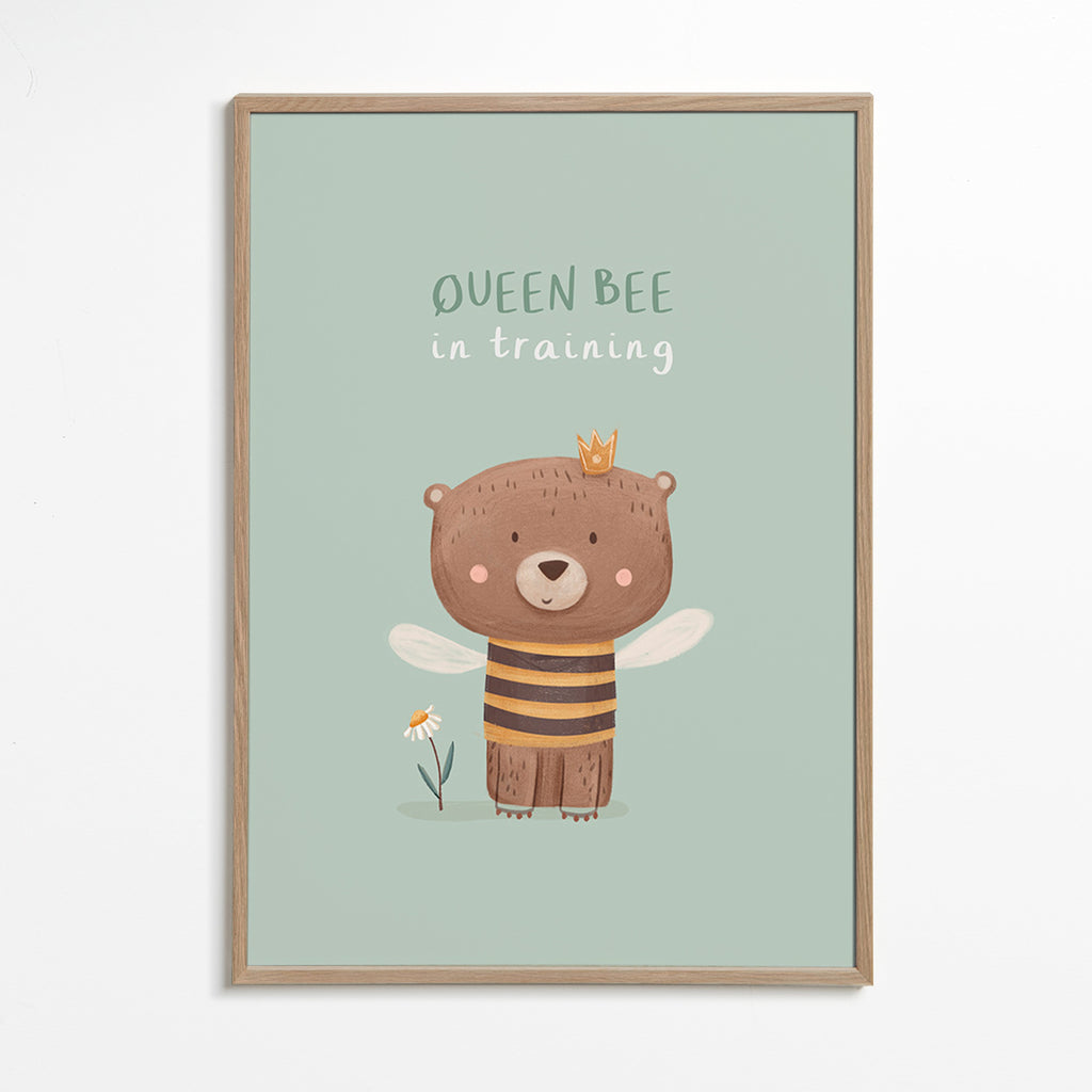 Børneplakat Bjørn 'Queen Bee' med krone