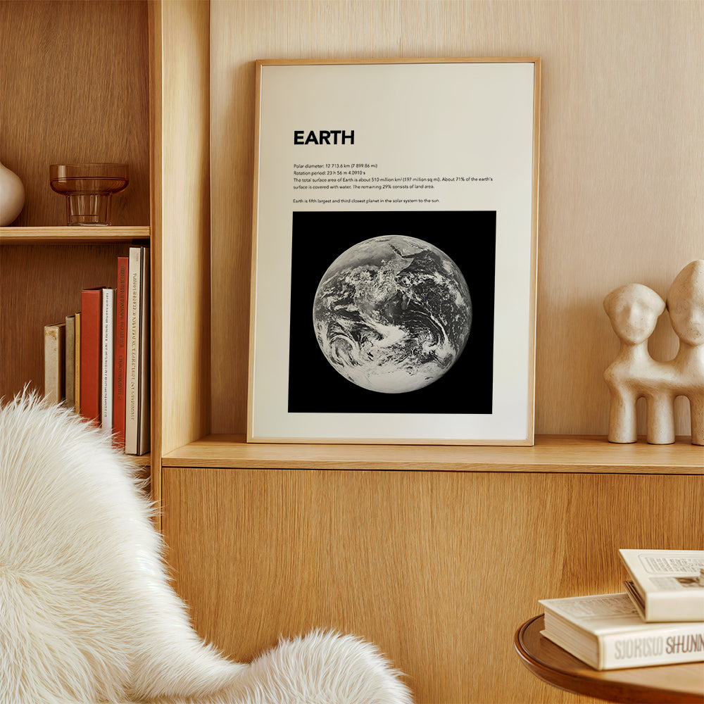Sort-hvid kunst Jordens foto fra rummet med skystruktur