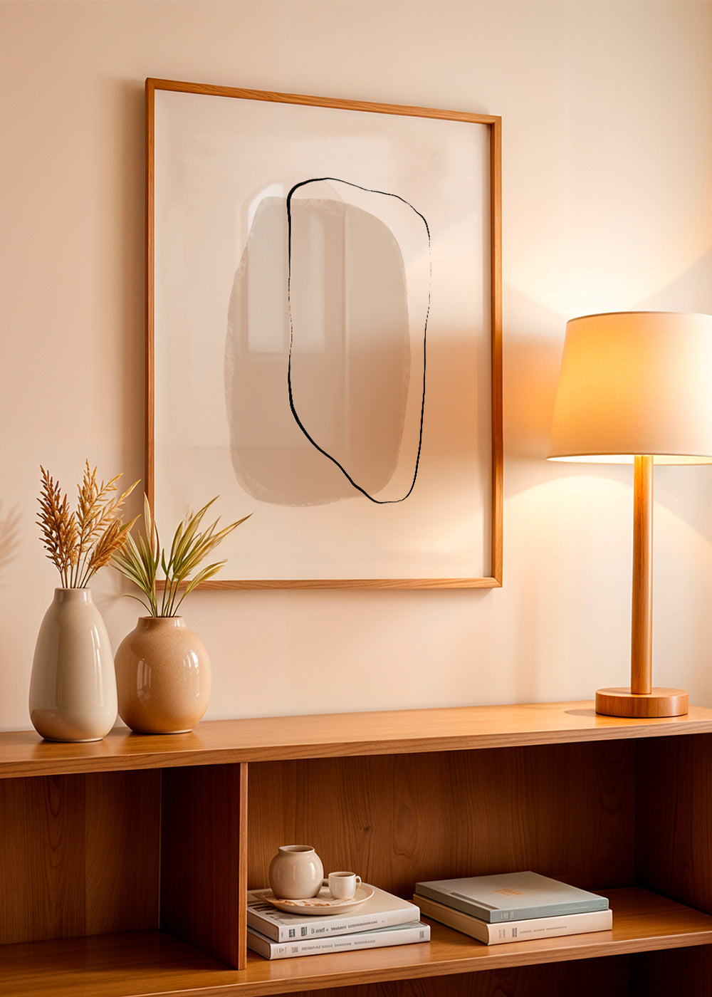 Minimalistisk beige linjekunst