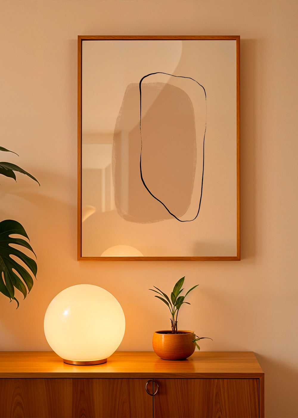 Minimalistisk beige linjekunst