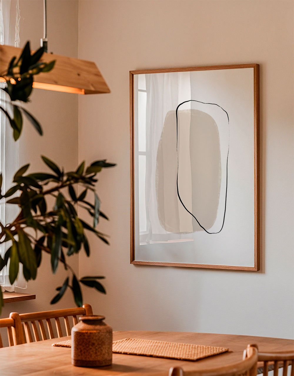 Minimalistisk beige linjekunst