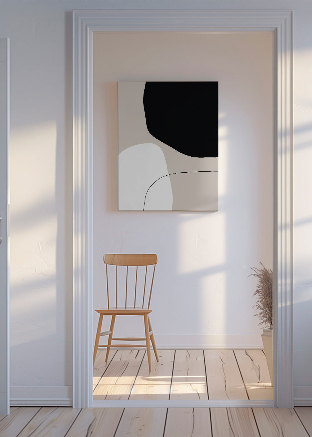 Minimalistisk design med organiske sorte og beige former