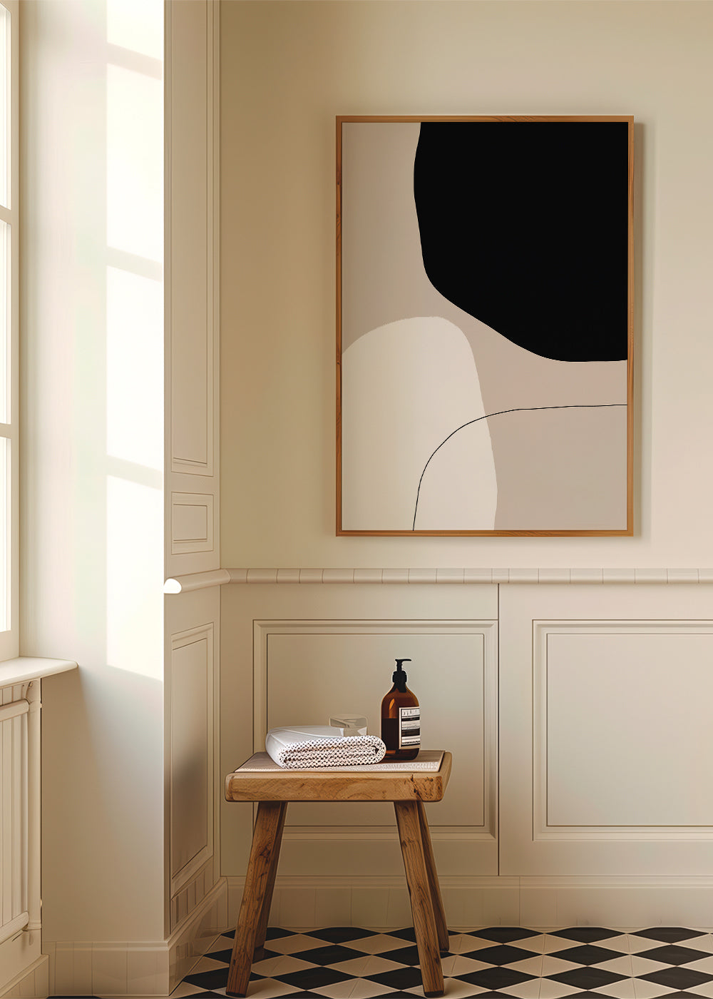 Minimalistisk design med organiske sorte og beige former