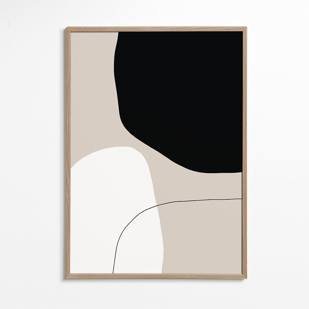 Minimalistisk design med organiske sorte og beige former
