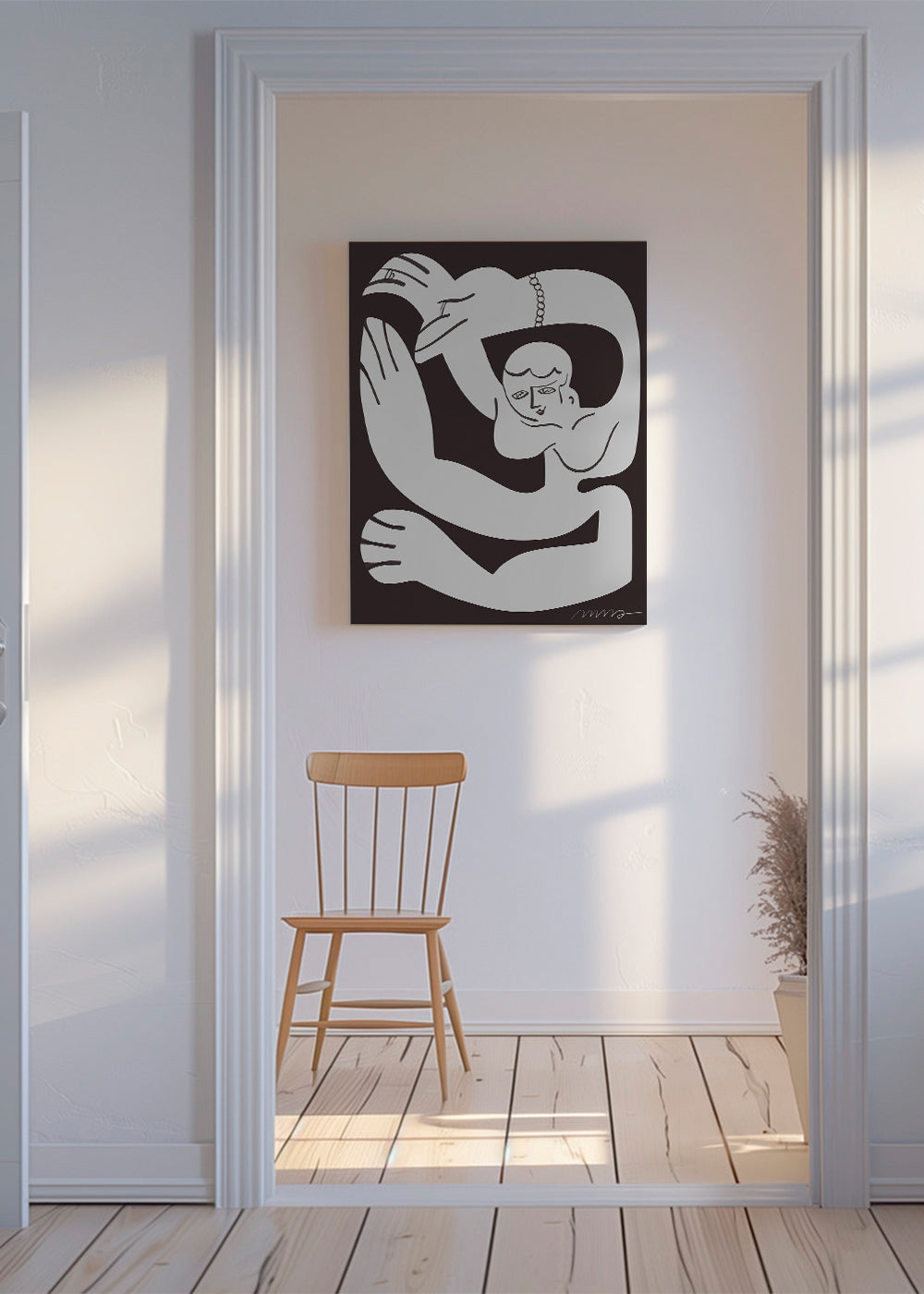 Abstrakt værk med flydende figur