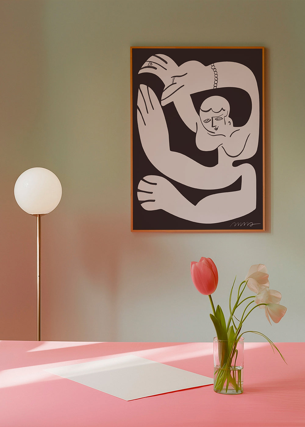 Abstrakt værk med flydende figur