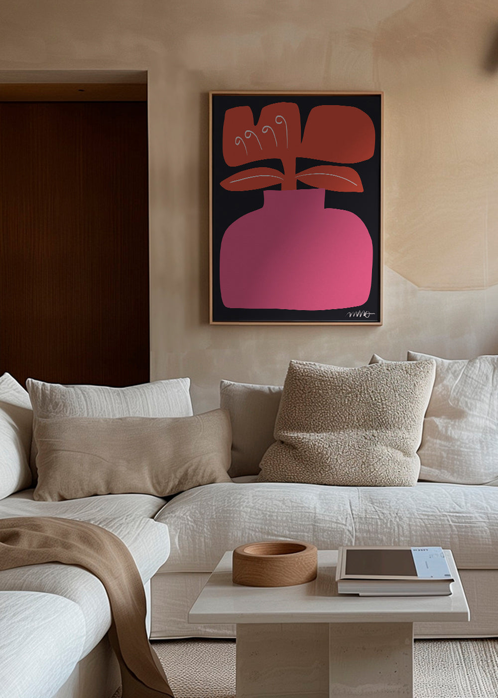 Botanisk plakat rosa styliseret blomst