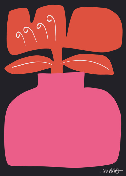 Botanisk plakat rosa styliseret blomst