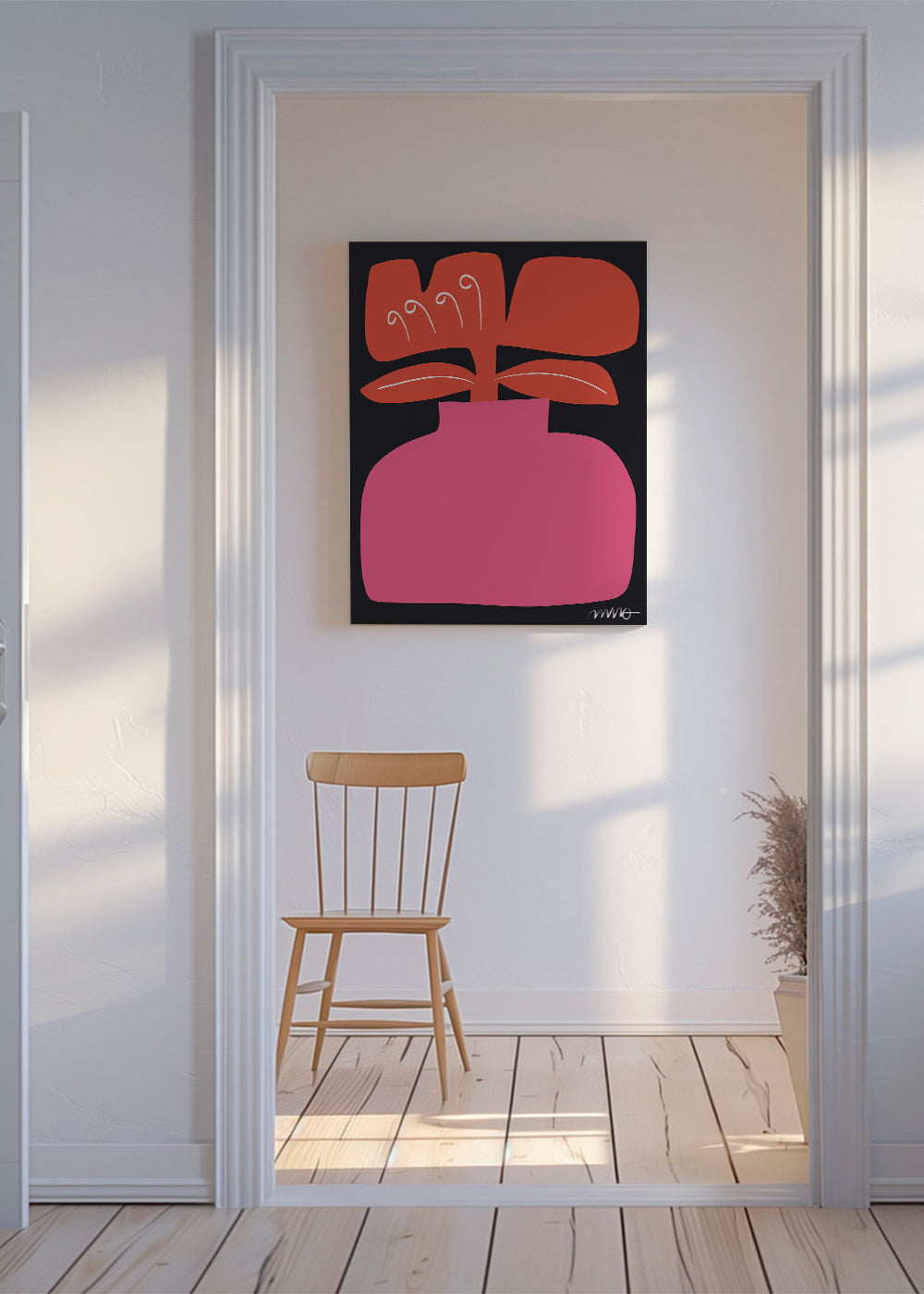 Botanisk plakat rosa styliseret blomst
