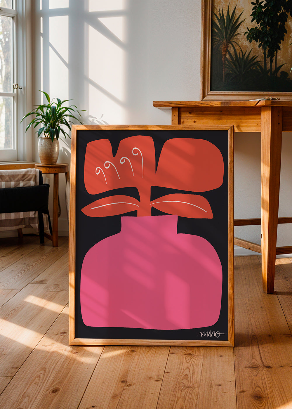 Botanisk plakat rosa styliseret blomst