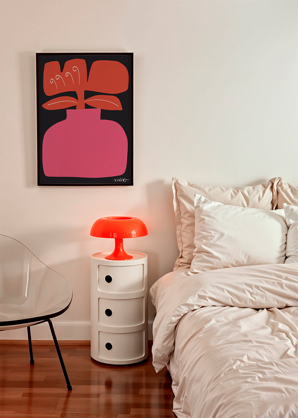 Botanisk plakat rosa styliseret blomst