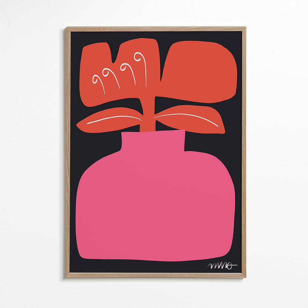 Botanisk plakat rosa styliseret blomst