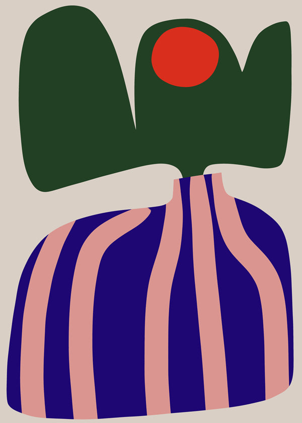 Botanisk plakat med organiske rosa og blå former