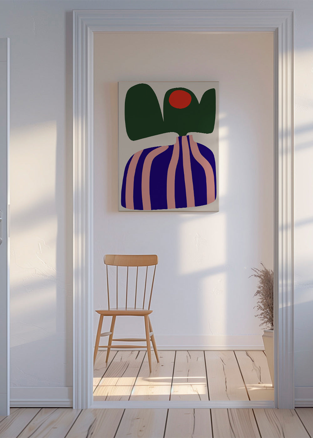 Botanisk plakat med organiske rosa og blå former