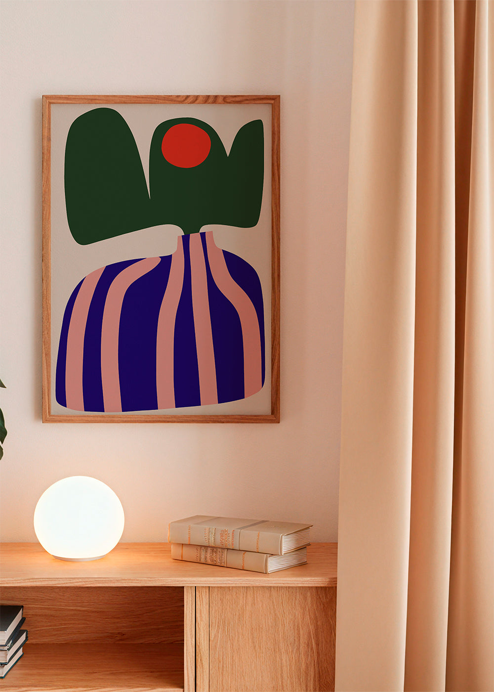 Botanisk plakat med organiske rosa og blå former