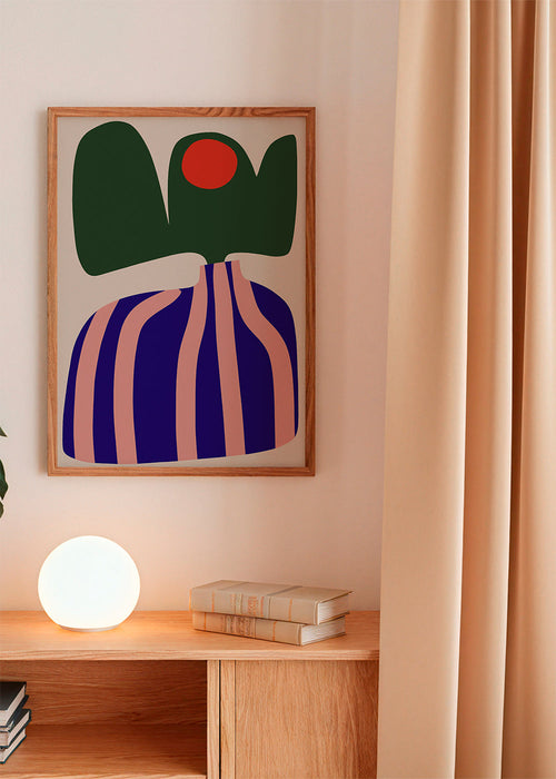 Botanisk plakat med organiske rosa og blå former