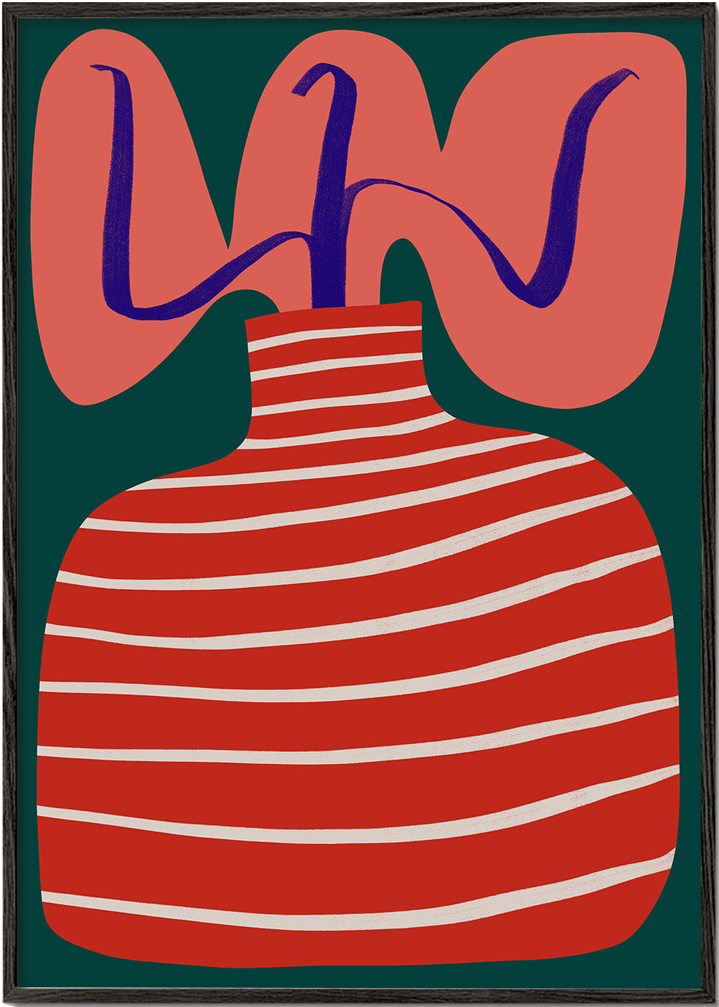 Botanisk plakat med stribet rød vase