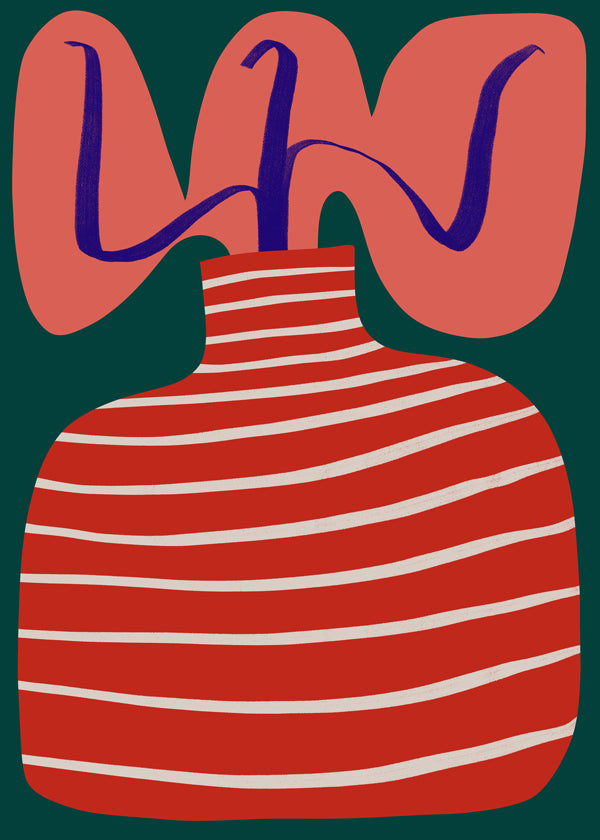Botanisk plakat med stribet rød vase