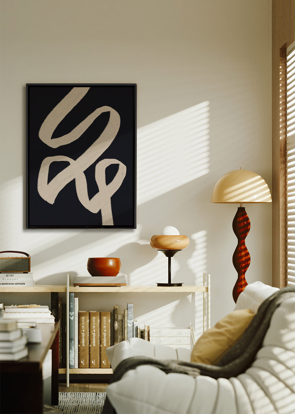 Abstrakt kunst beige streg på mørk baggrund