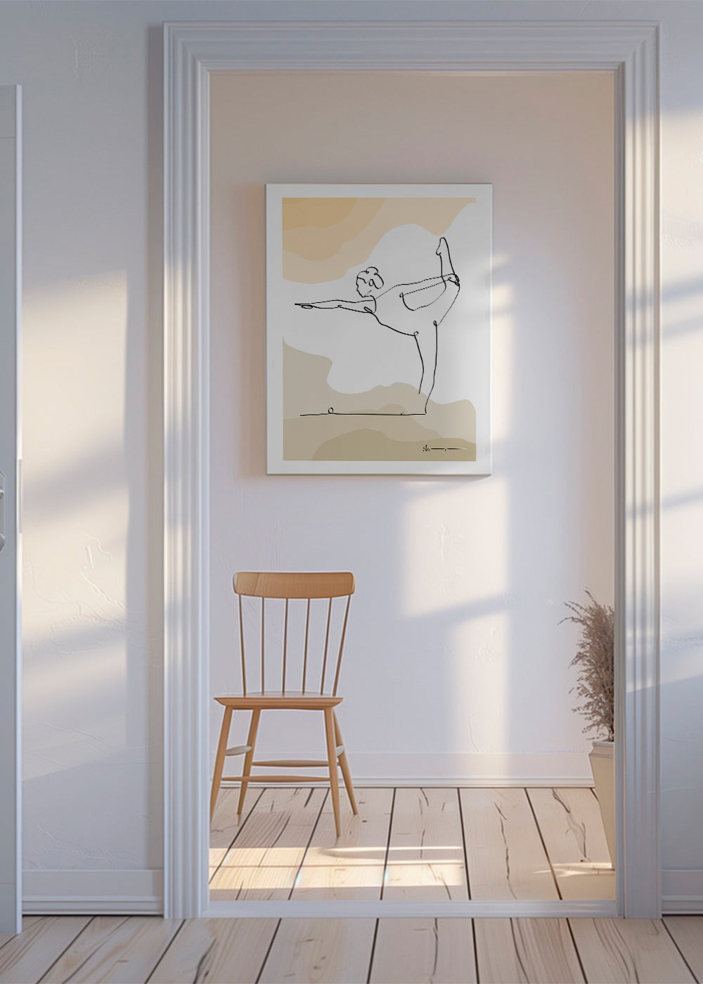 Afslappende design: yoga-position i ét strejf