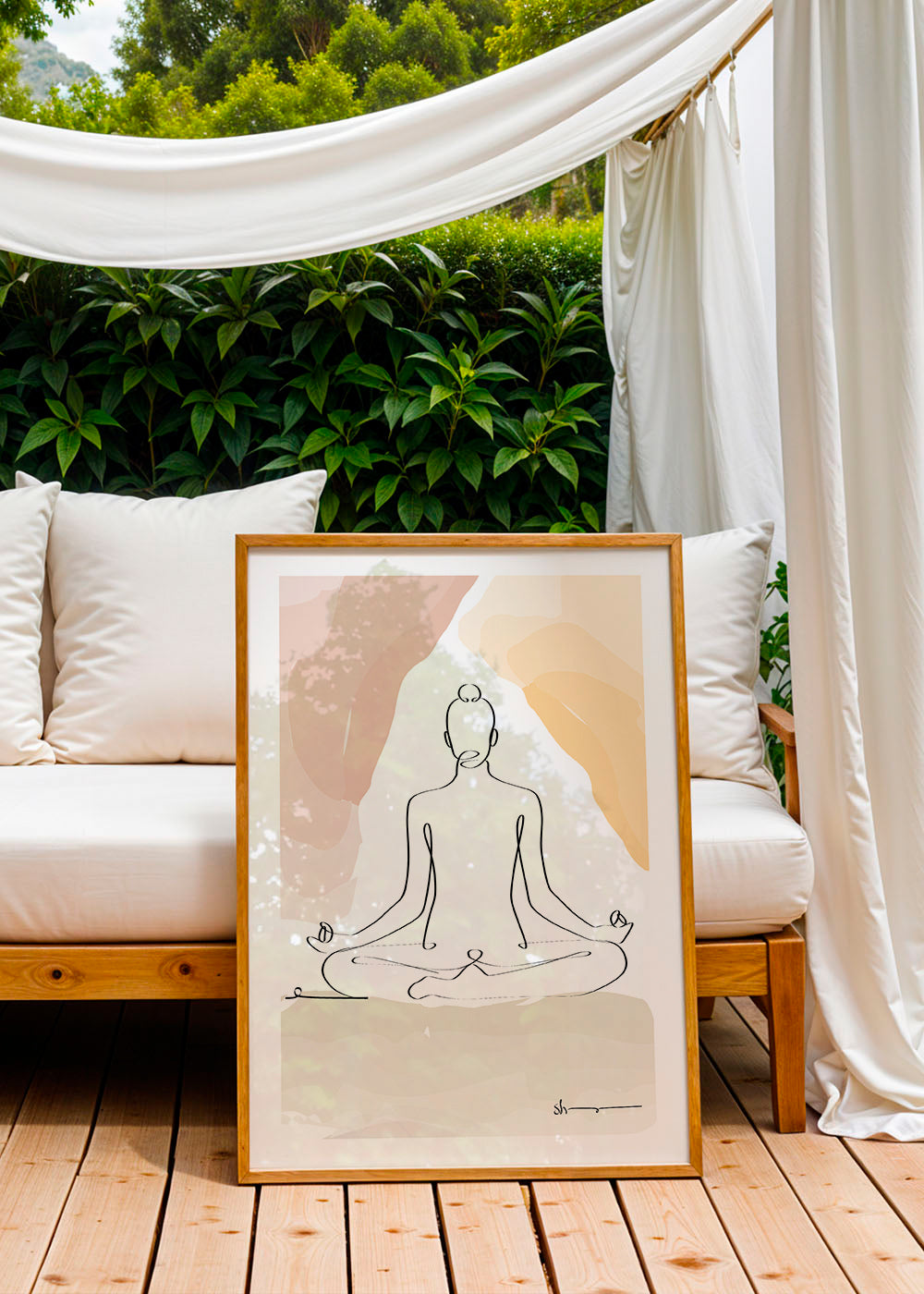 Afslappende linjedesign: mediterende figur