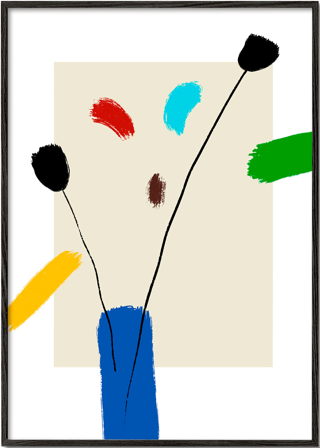 Botanisk plakat: Glade blomster i blå vase