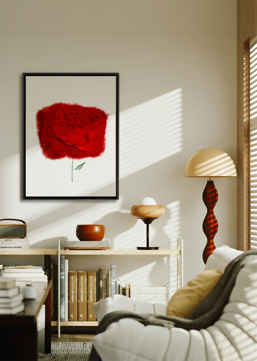 Botanisk plakat med rød teksturblomst