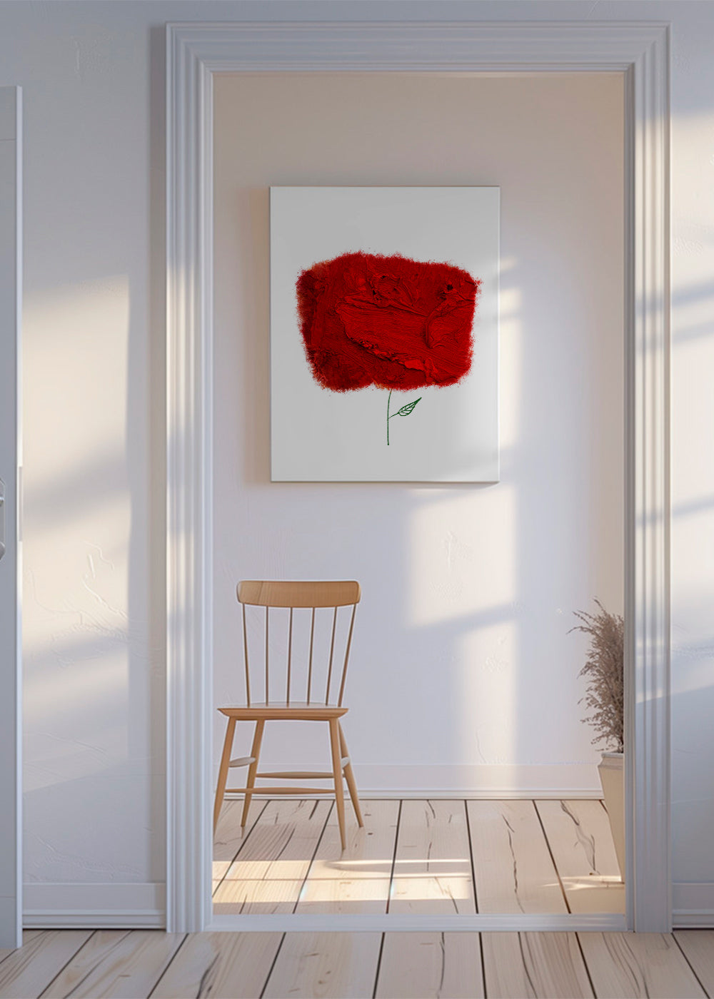 Botanisk plakat med rød teksturblomst