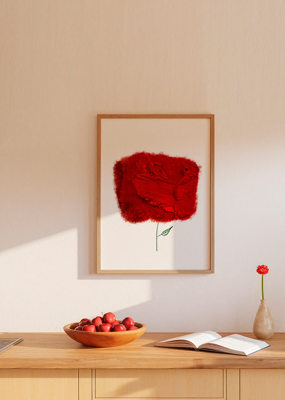 Botanisk plakat med rød teksturblomst