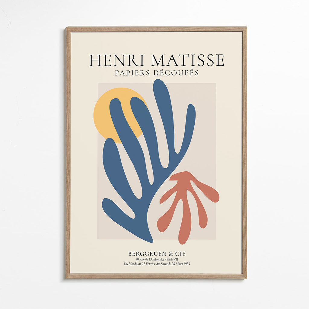 Botanisk tryk Matisse: udskæringer blå og koral