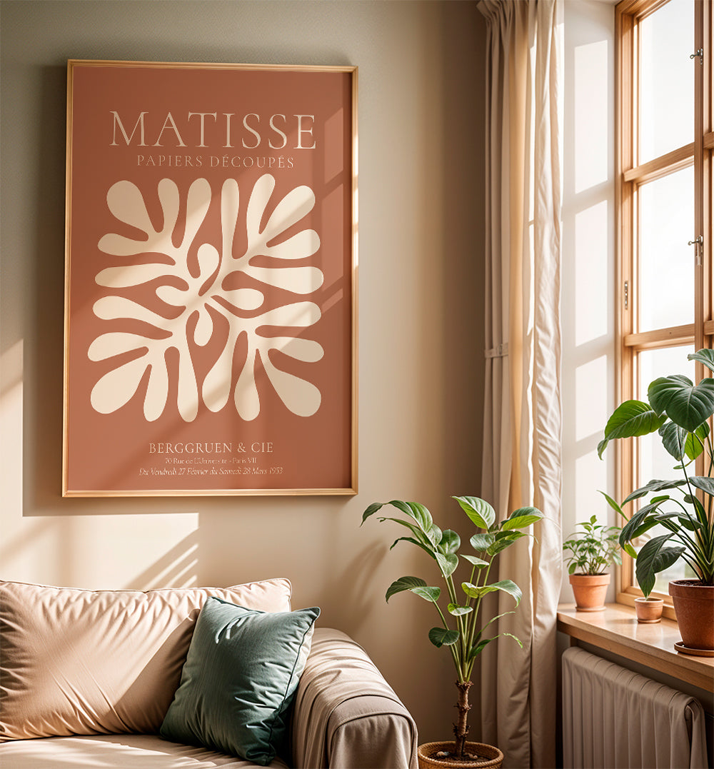Botanisk plakat Matisse: organiske udskæringer på terrakotta