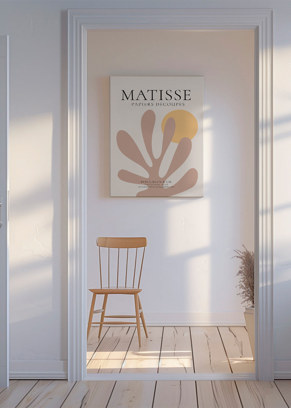 Botanisk plakat med organiske former og gul sol