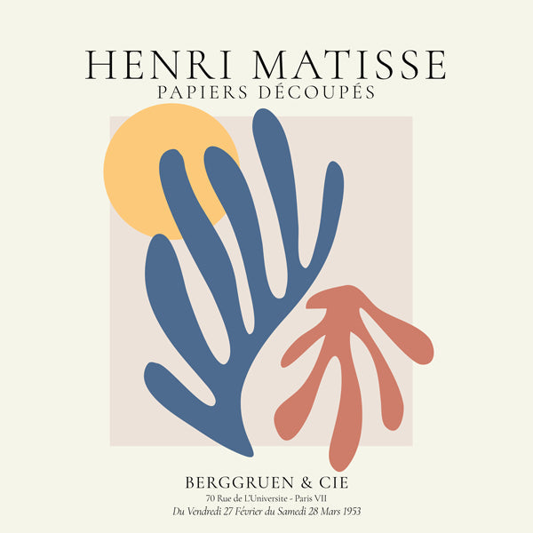 Matisse cutouts illustration blå og koral