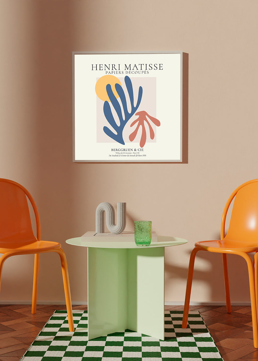 Matisse cutouts illustration blå og koral