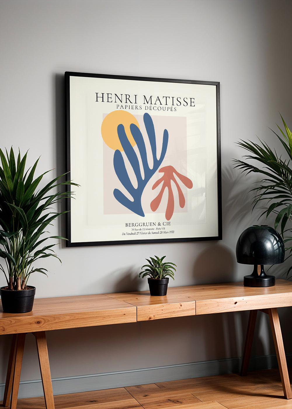 Matisse cutouts illustration blå og koral
