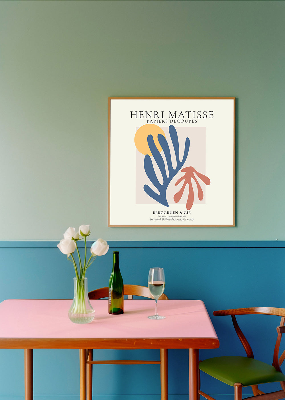 Matisse cutouts illustration blå og koral