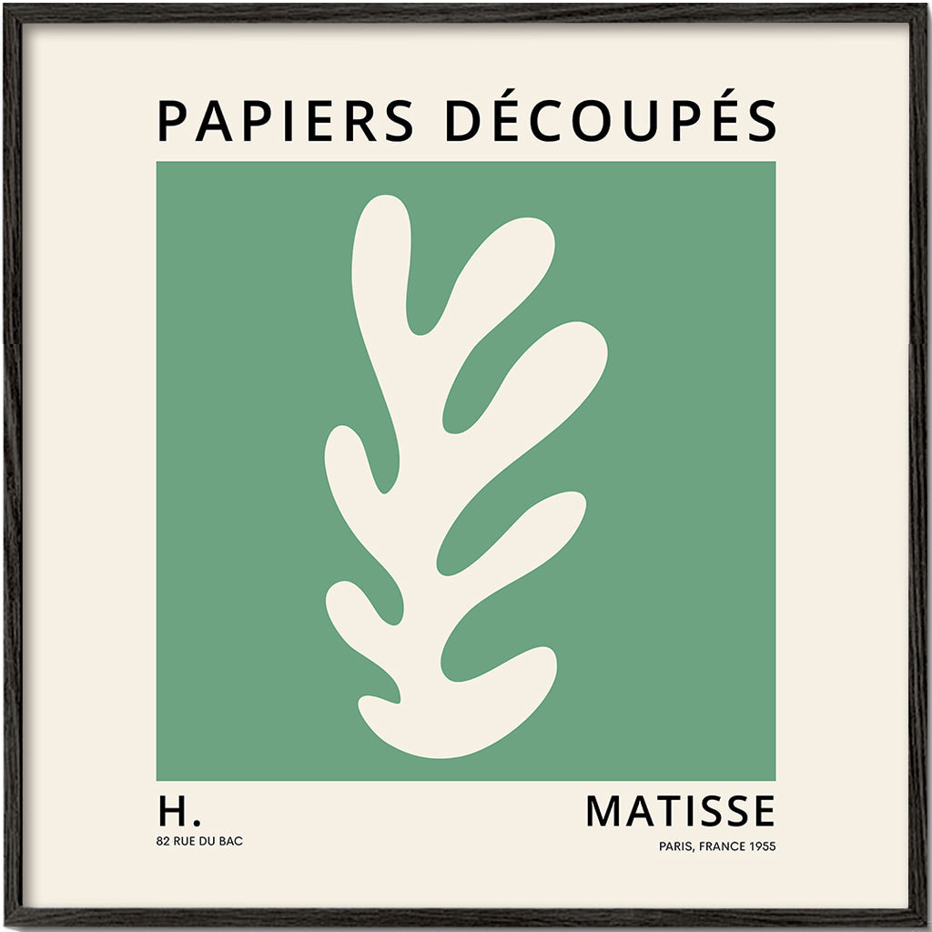 Botanisk plakat: grøn udskåret blad i Matisse-stil