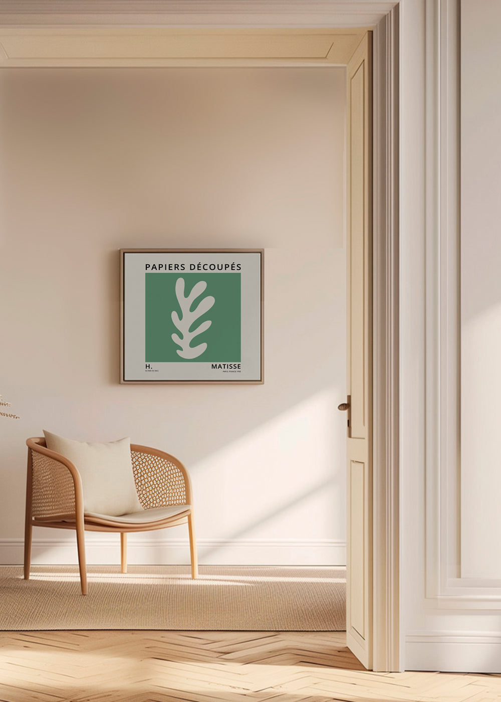 Botanisk plakat: grøn udskåret blad i Matisse-stil