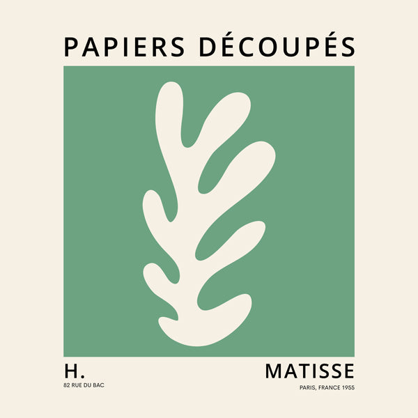 Botanisk plakat: grøn udskåret blad i Matisse-stil